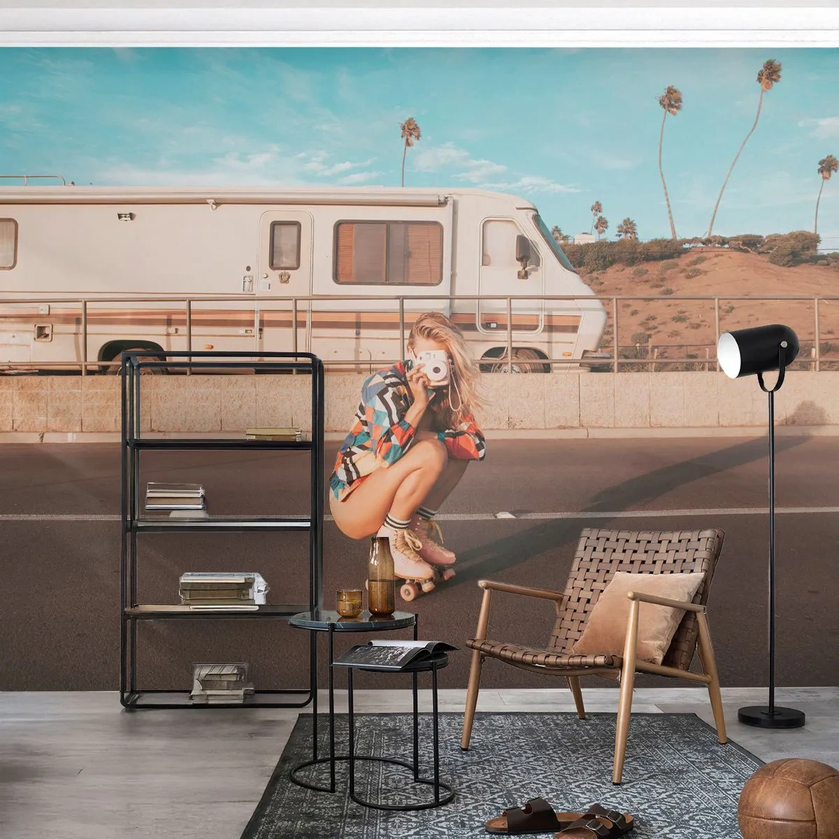 Tapet Premium Sand - Zâmbiți, vă rog! - Peisaj, Camper, Femeie - 150x105 cm