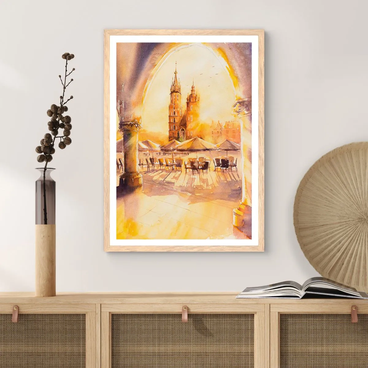 Poster în ramă de stejar deschis - Răsărit în Cracovia - 50x70 cm