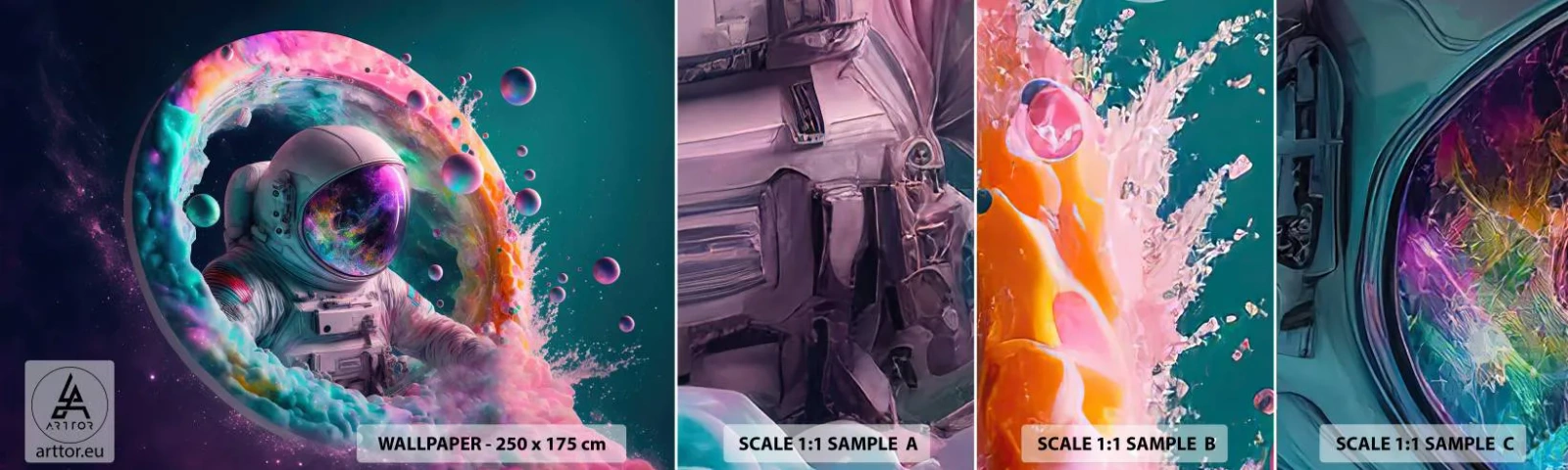 Mostră tapet autocolant Deluxe Sticker - Poarta stelară - Astronaut, Galaxie, futurist - 100x30 cm