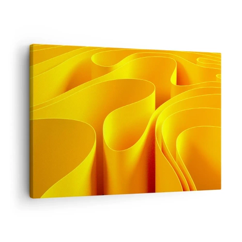 Tablou pe pânză Canvas - Valuri abstracte galbene care seamănă cu razele soarelui - 70x50cm - Ca niște valuri de soare - Decorațiune modernă pentru perete pentru living și dormitor ARTTOR