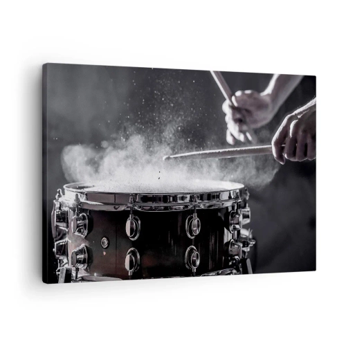 Tablou pe pânză Canvas - Lovind toba mică cu bețe cu efect de praf - 70x50cm - Pulsul muzicii - Decorațiune modernă pentru perete pentru living și dormitor ARTTOR