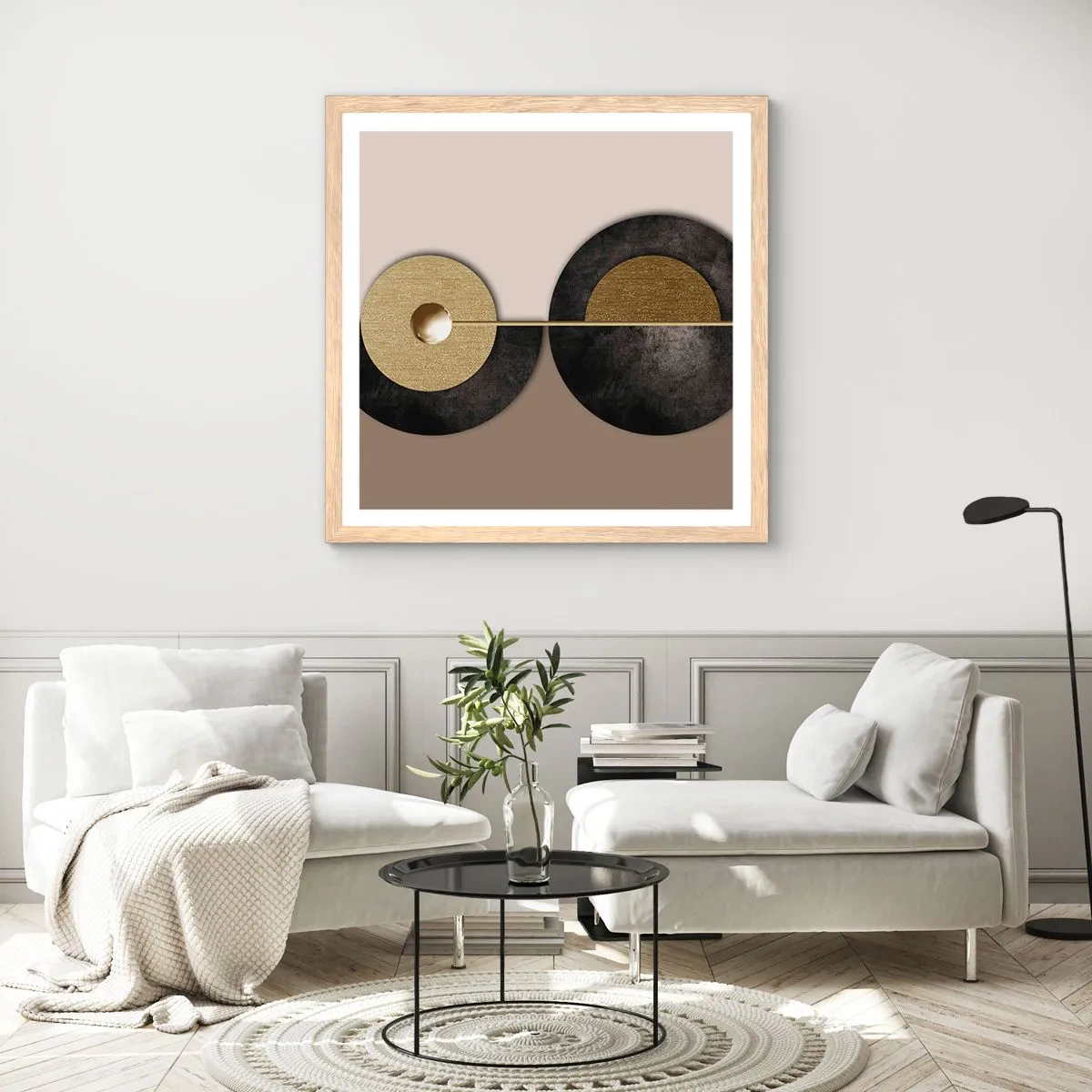 Poster în ramă de stejar deschis - Variații în jurul unui cerc - 30x30 cm