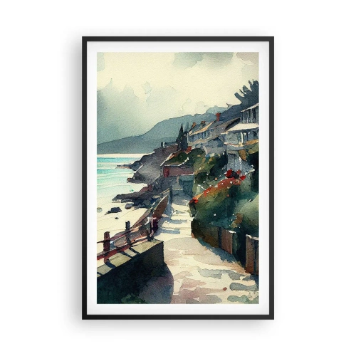 Poster în ramă neagră - Orășel mediteraneean - 61x91 cm