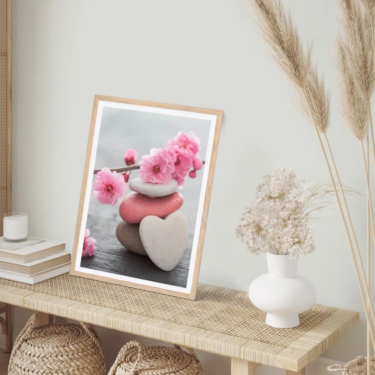 Poster în ramă de stejar deschis - Fericirea florilor de cireș - 70x100 cm