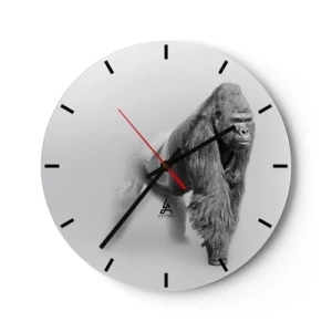 Ceas de perete - Ceas pe sticlă - Portretul unei gorile maiestuoase pe un fundal neutru - 30x30cm - Încrezător în puterea lui - Decorațiune modernă pentru perete pentru living, bucătărie și dormitor ARTTOR