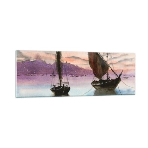 Tablou pe sticlă - O seară în port - 90x30 cm