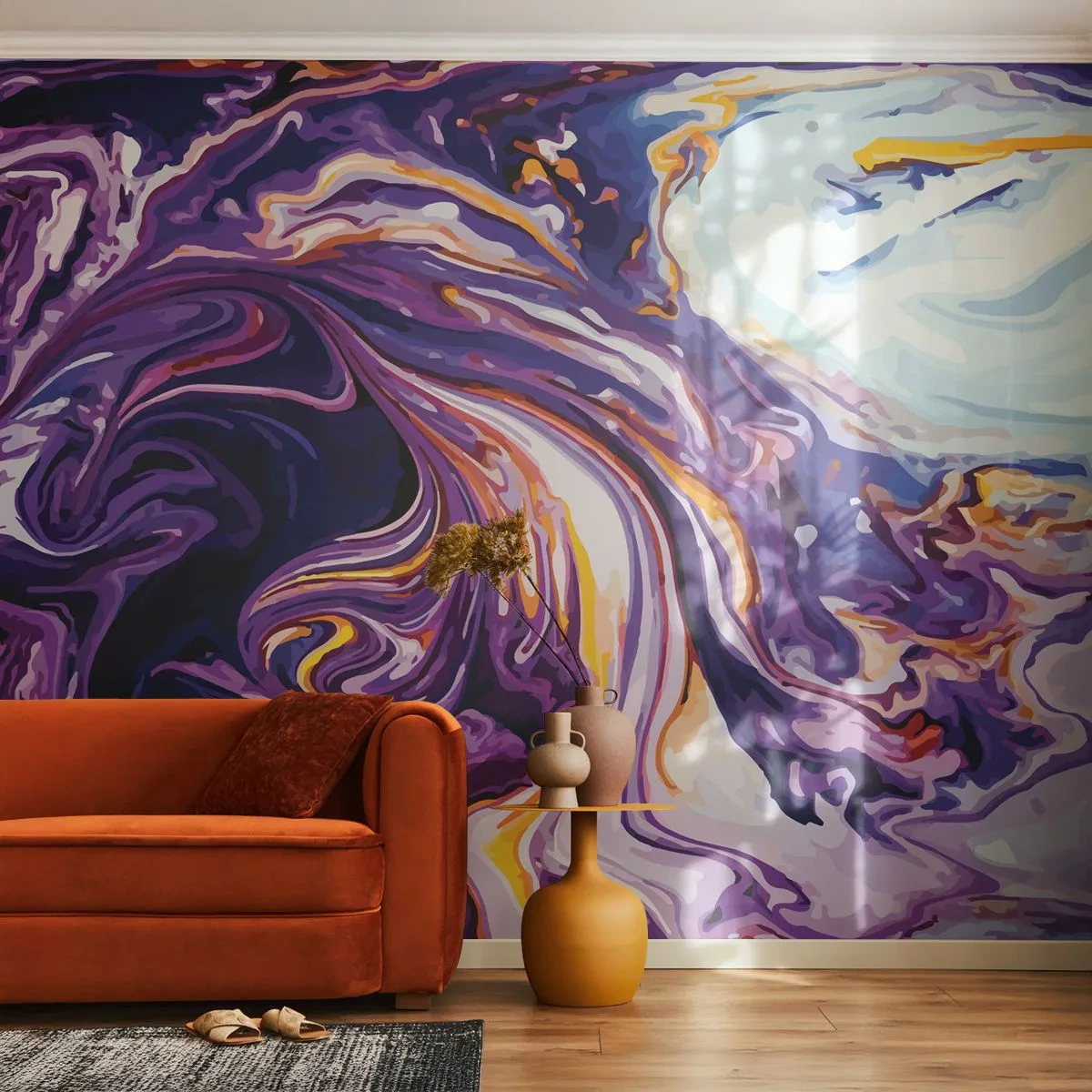 Tapet Autoadeziv Deluxe Sticker - Îndoirea spațiului în mov - Abstracția, Bucată, Model modern - 250x175 cm