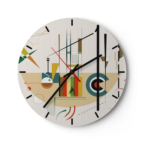 Ceas de perete - Ceas pe sticlă - Compoziție geometrică în stil abstract - 30x30cm - Și lumea râde - Decorațiune modernă pentru perete pentru living, bucătărie și dormitor ARTTOR