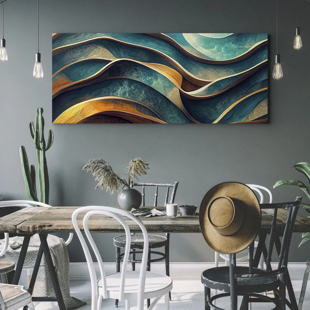 Tablou pe pânză - Meandre de albastru - 160x50 cm