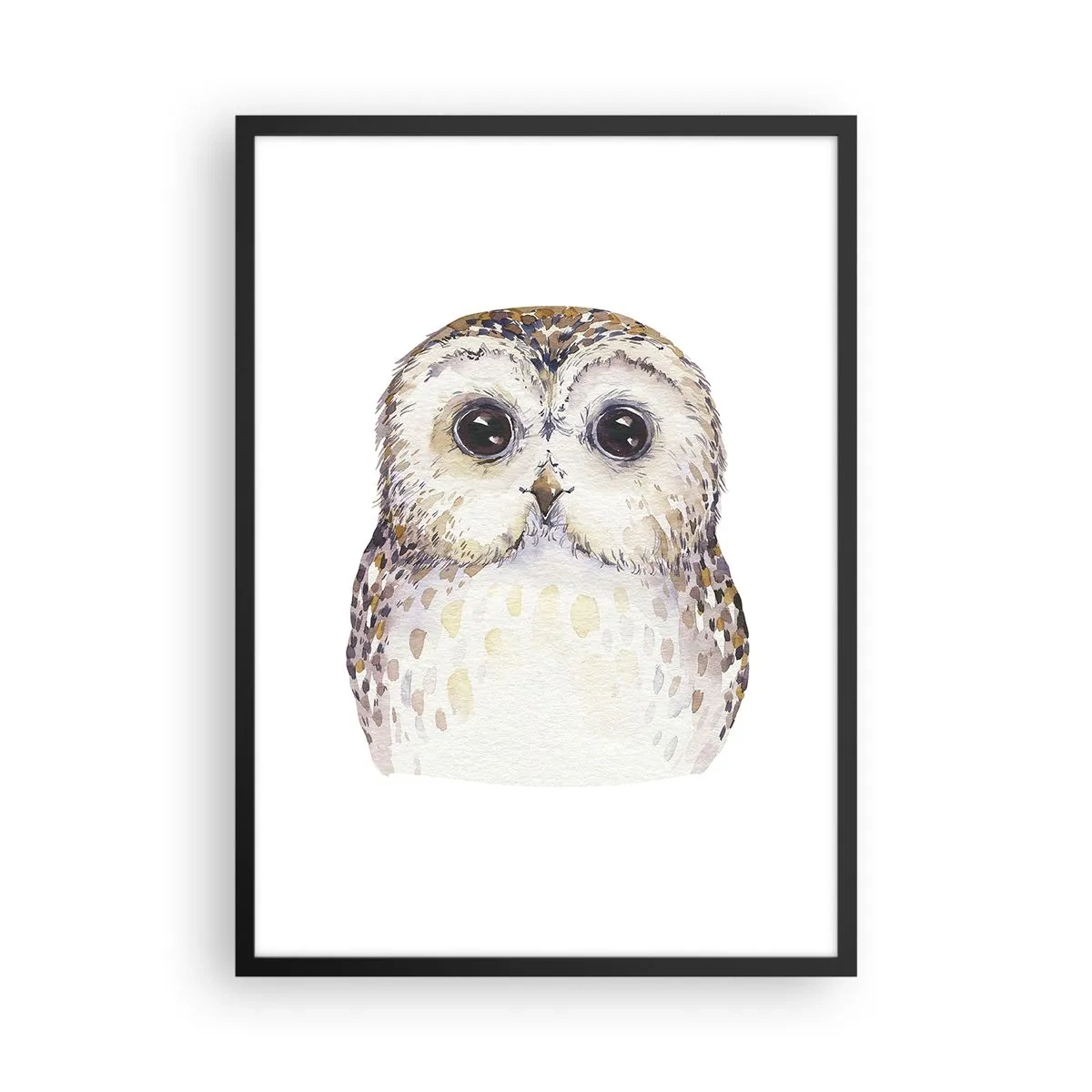 Poster în ramă neagră - Un portret fermecător în acuarelă al unei bufnițe - 50x70cm - Uită-te în ochii mei - Decorațiune modernă pentru perete pentru living și dormitor ARTTOR