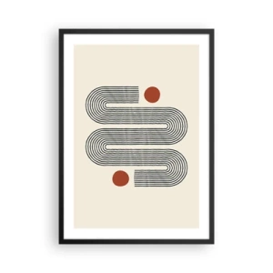 Poster în ramă neagră - Model geometric cu linii și cercuri roșii - 50x70cm - De la început până la sfârșit - Decorațiune modernă pentru perete pentru living și dormitor ARTTOR