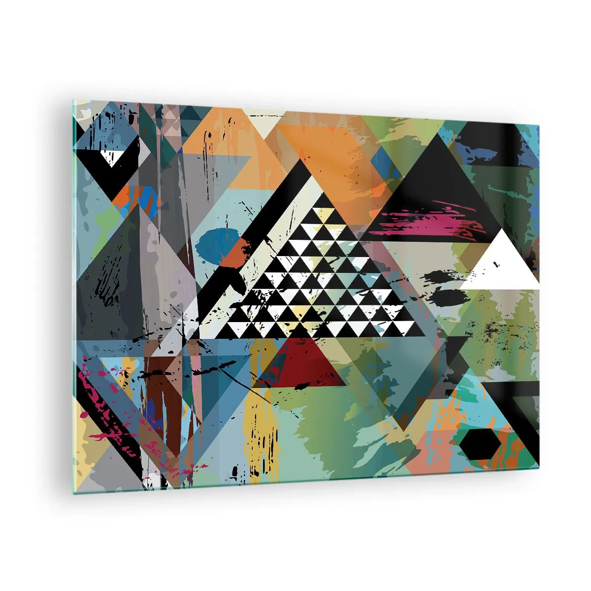 Tablou pe sticlă - Compoziție abstractă de forme geometrice și culori - 70x50cm - Cât de simplu - Decorațiune modernă pentru perete pentru living și dormitor ARTTOR