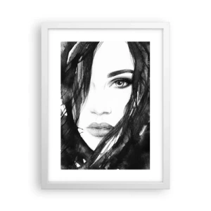 Poster în ramă albă - Studiu unei dame în alb și negru - 30x40 cm