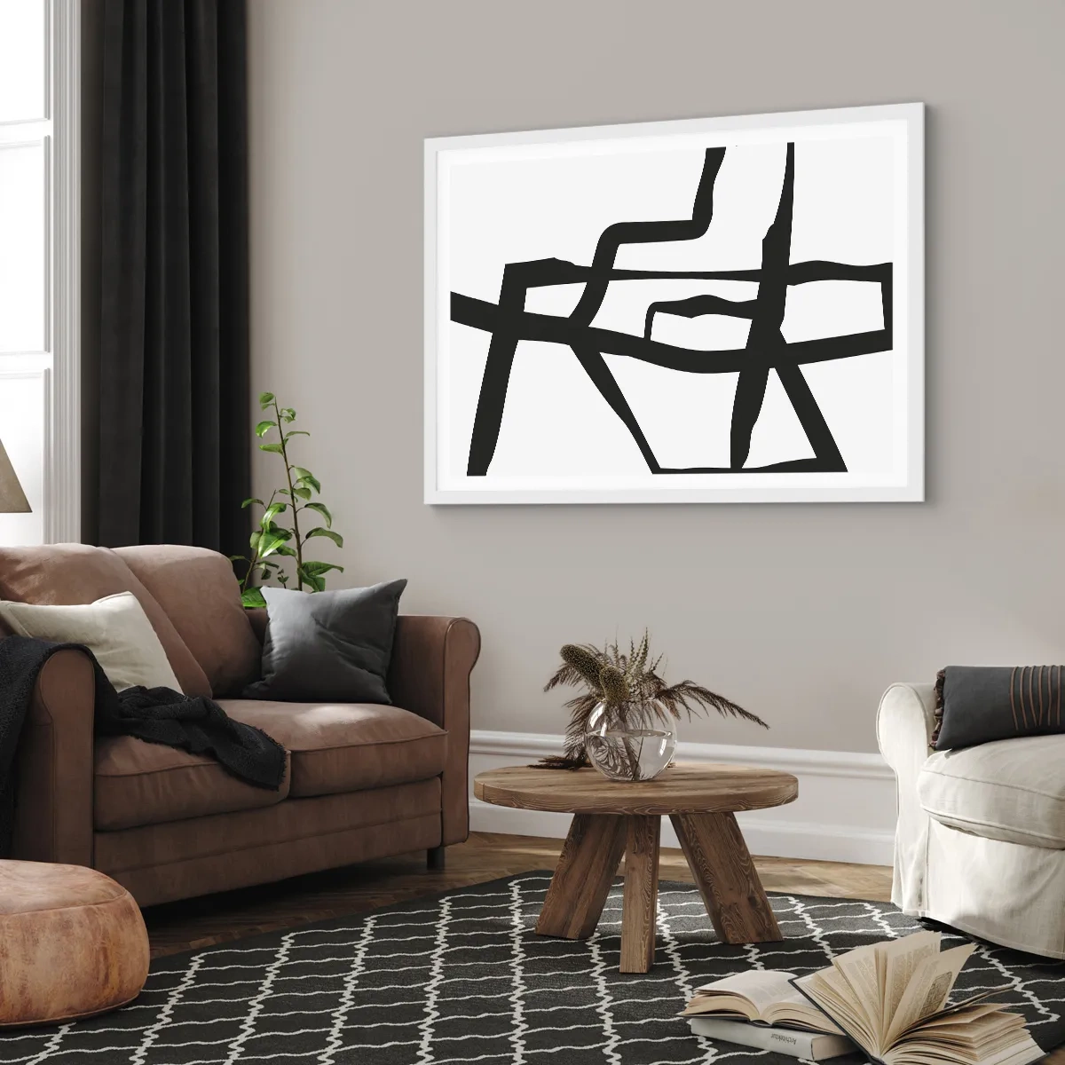 Poster în ramă albă - Construcție în alb și negru - 70x50 cm