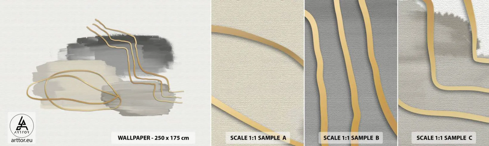 Mostră de Tapet Standard Eco - Persistență și mișcare - Abstracția, Bucată, Aur - 100x30 cm