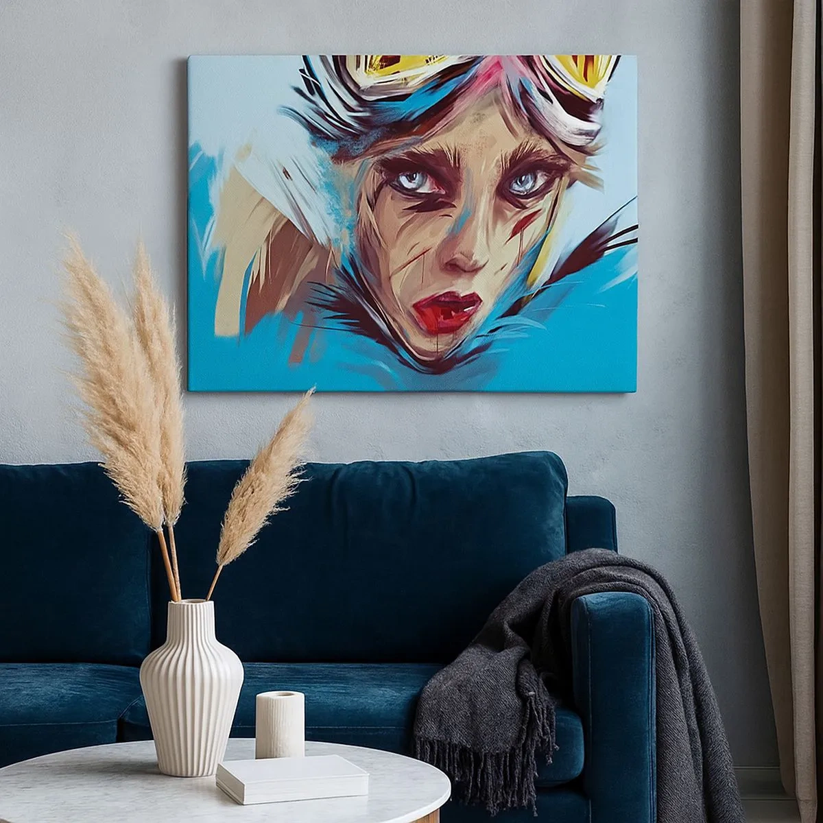 Tablou pe pânză Canvas - Portret de femeie în culori dinamice și stil abstract - 70x50cm - Războinica de drum - Decorațiune modernă pentru perete pentru living și dormitor ARTTOR