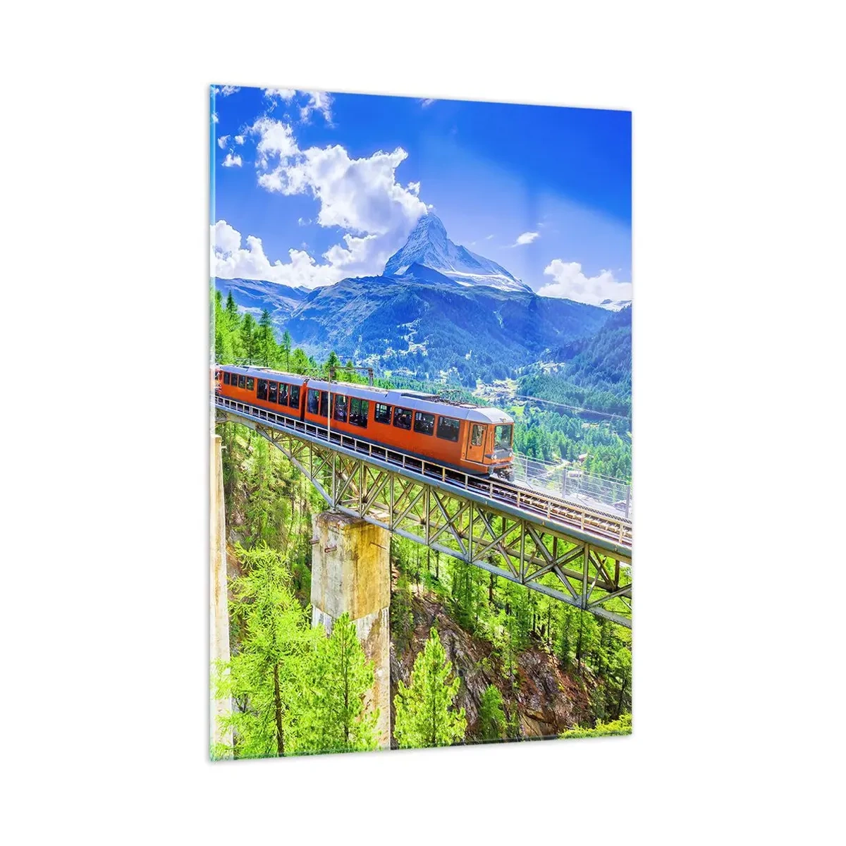 Tablou pe sticlă - Calea ferată din Alpi - 50x70 cm