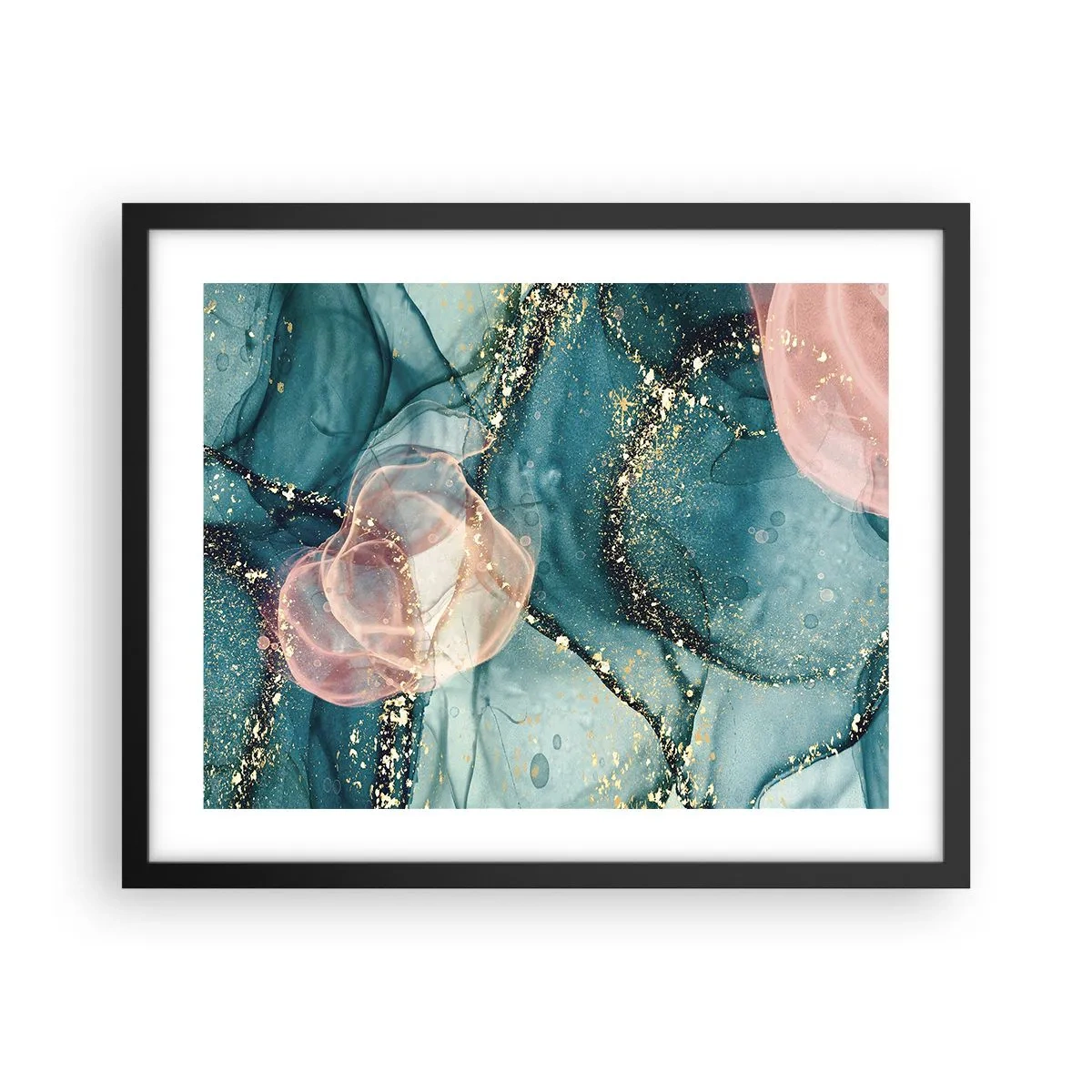 Poster în ramă neagră - Mătase albastră, tul roz - 50x40 cm