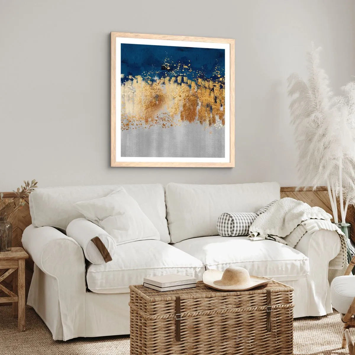 Poster în ramă de stejar deschis - Compoziție modernă cu bliț - 60x60 cm