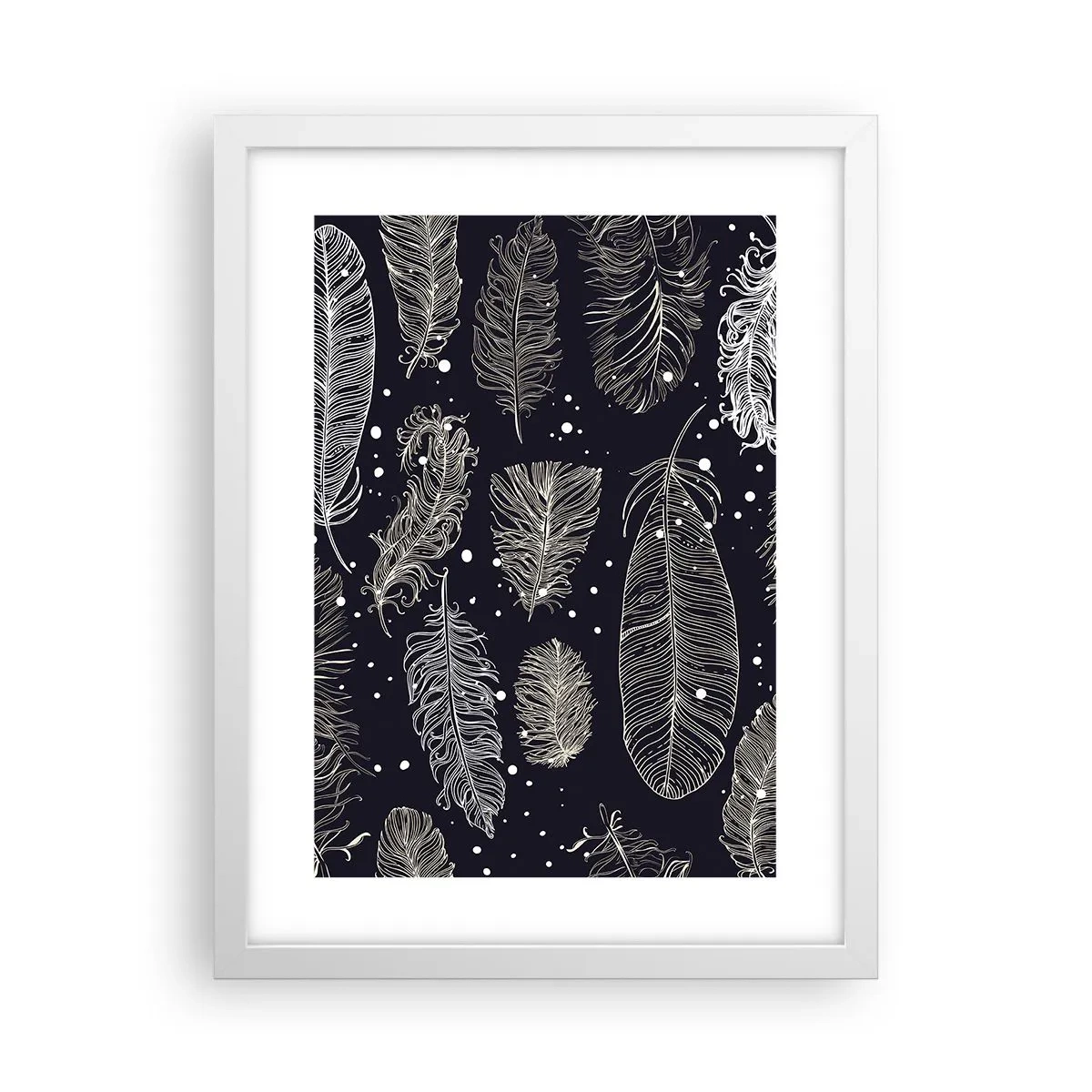Poster în ramă albă - Dantelă cu pene - 30x40 cm