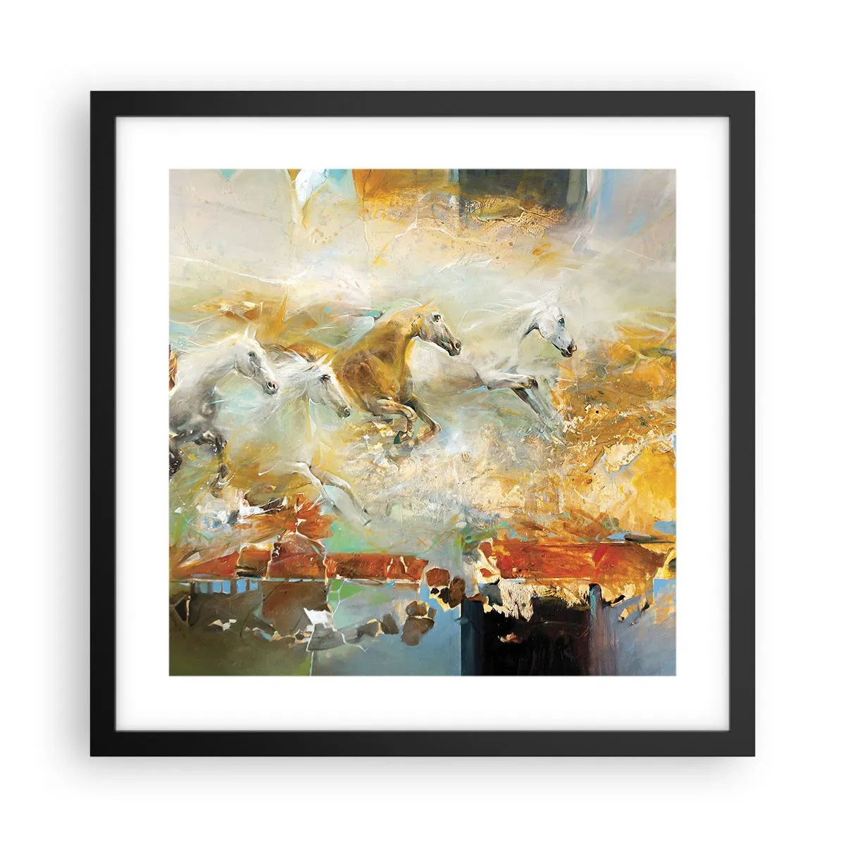 Poster în ramă neagră - Galopând prin lumină - 40x40 cm