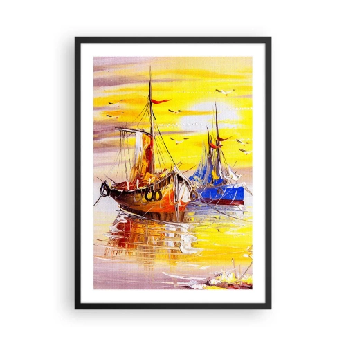 Poster în ramă neagră - Bărci cu pânze colorate la apus - 50x70cm - O binemeritată odihnă în port - Decorațiune modernă pentru perete pentru living și dormitor ARTTOR