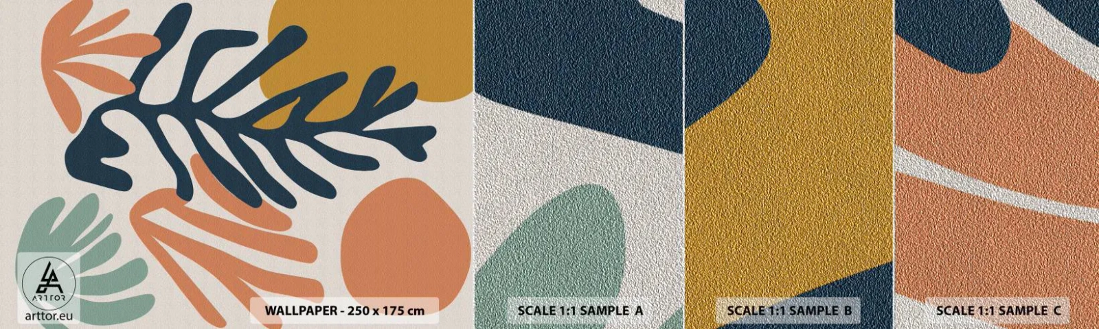 Mostră tapet Premium Sand - Mări de corali - Boho, Minimalist, Frunze - 100x30 cm