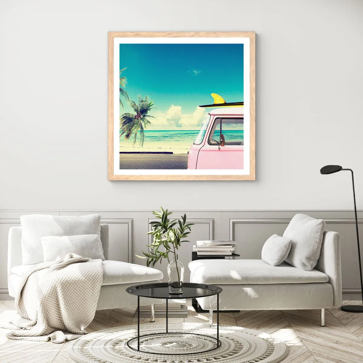 Poster în ramă de stejar deschis - Să înceapă vacanța - 40x40 cm