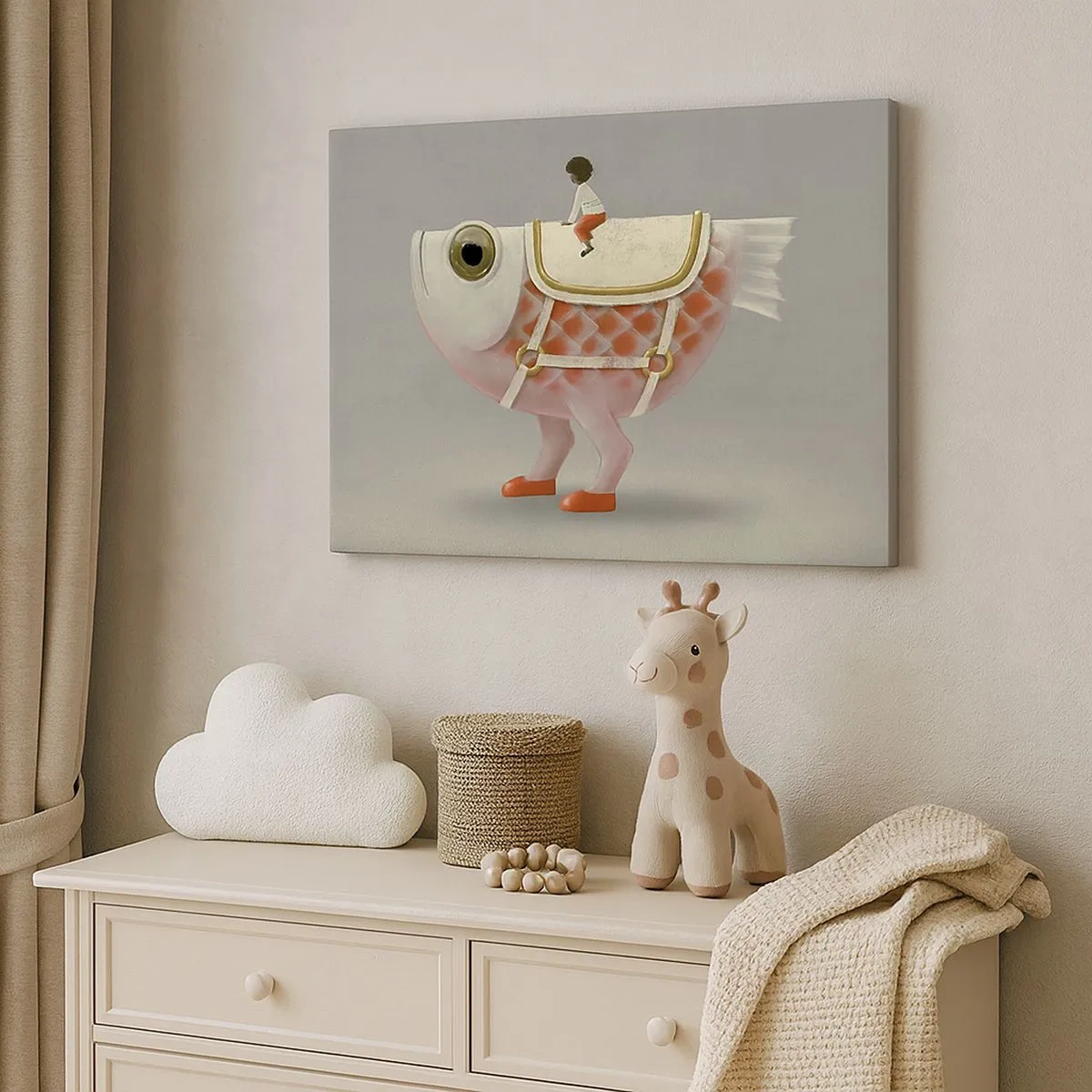 Tablou pe pânză Canvas - Un călăreț de pește elegant cu picioare și o șa - 70x50cm - Călărețul Pescărel - Decorațiune modernă pentru perete pentru living și dormitor ARTTOR