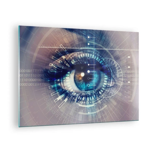 Tablou pe sticlă - Un ochi digital cu o temă futuristă de tehnologie și date - 70x50cm - Crezi că mă cunoști - Decorațiune modernă pentru perete pentru living și dormitor ARTTOR