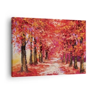 Tablou pe pânză Canvas - O alee pitorească în culori de toamnă, în stil impresionist - 70x50cm - Impresie de toamnă - Decorațiune modernă pentru perete pentru living și dormitor ARTTOR