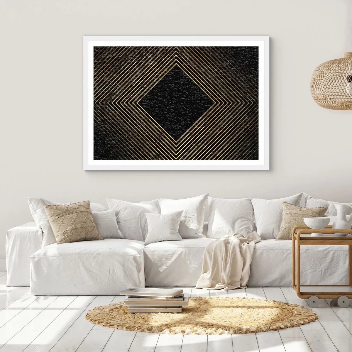 Poster în ramă albă - Geometrie în stil glamour - 100x70 cm