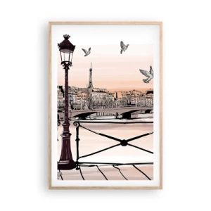 Poster în ramă de stejar deschis - Deasupra acoperișurilor Parisului - 61x91 cm