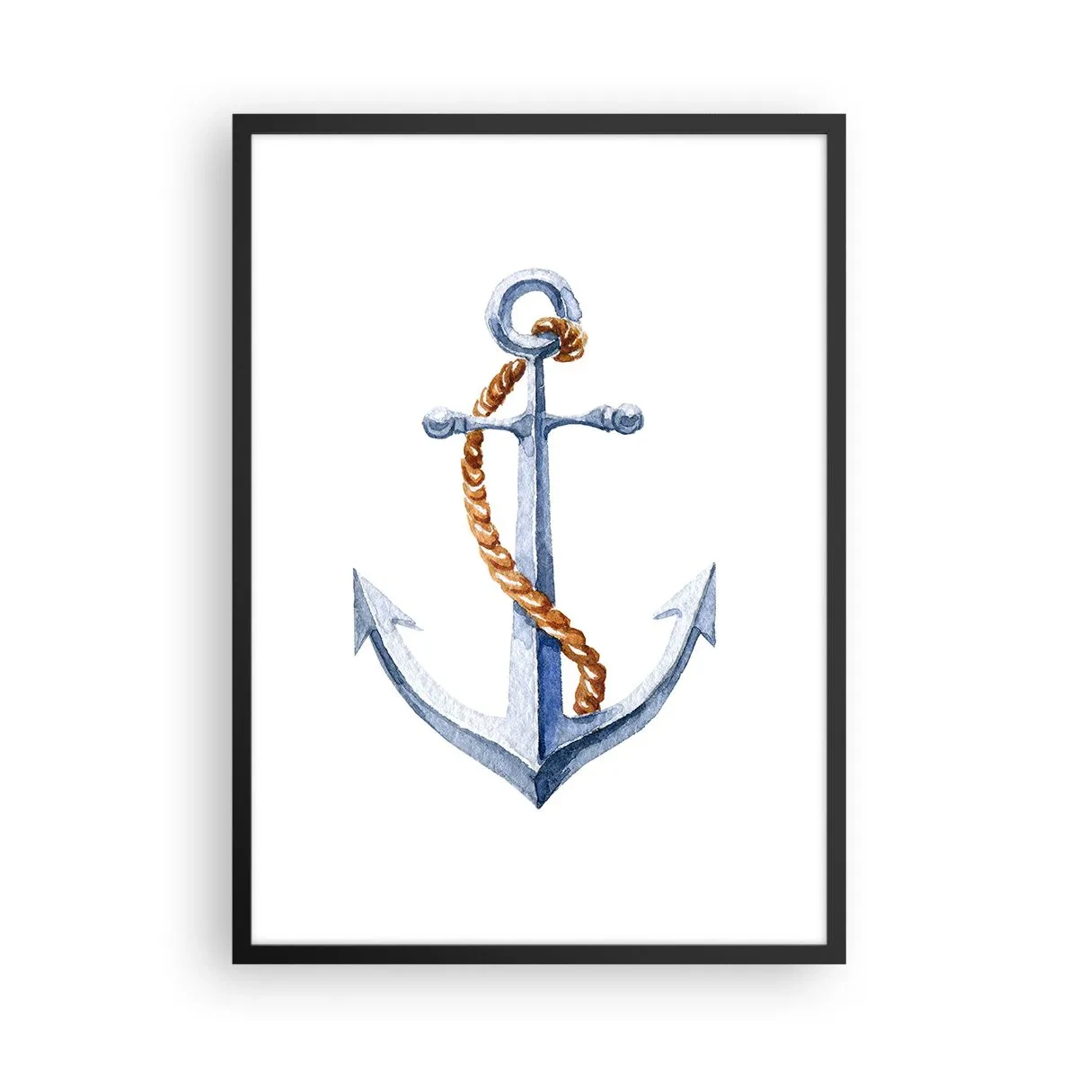 Poster în ramă neagră - Ancoră cu frânghie în stil acuarelă - 50x70cm - Ahoy aventura! - Decorațiune modernă pentru perete pentru living și dormitor ARTTOR