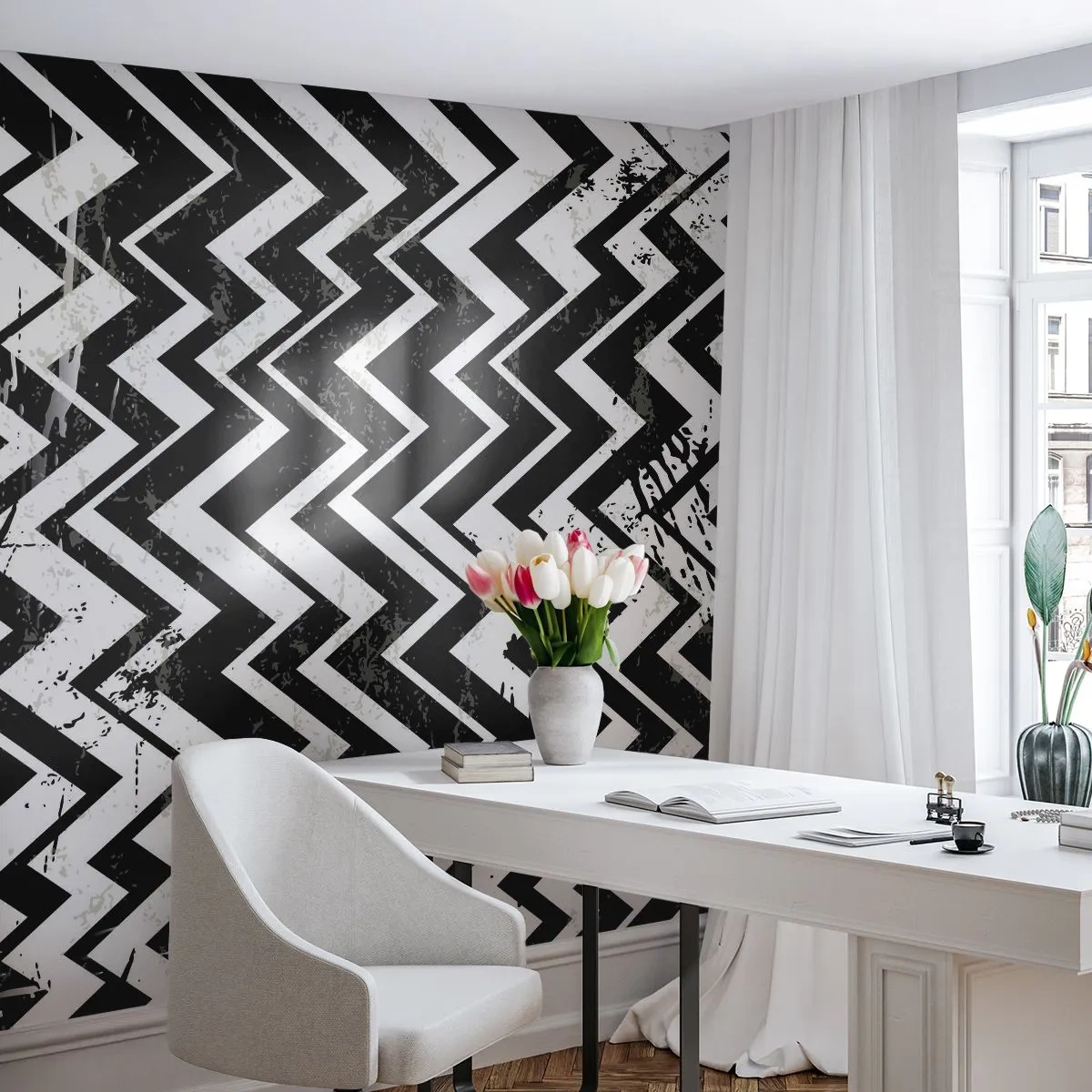Tapet Premium Sand - Zig-alb, zag-negru - Abstracția, Bucată, alb-negru - 100x70 cm