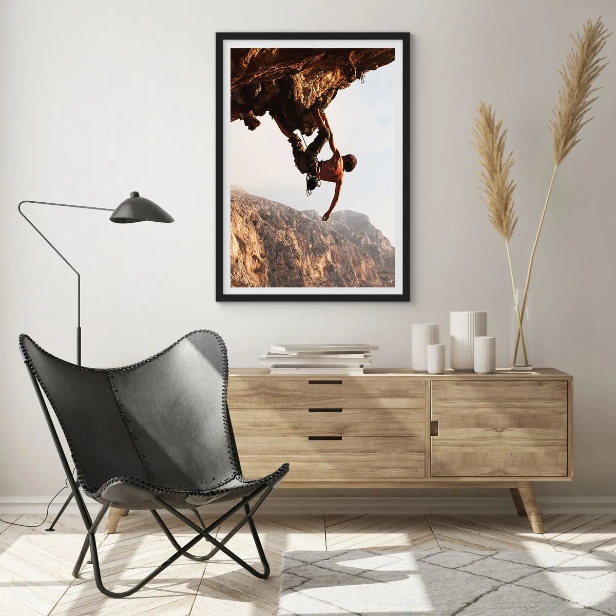 Poster în ramă neagră - Escaladă la soare - 50x70cm - Lumea s-a micșorat într-un pumn pe un afloriment de bolovani - Decorațiune modernă pentru perete pentru living și dormitor ARTTOR