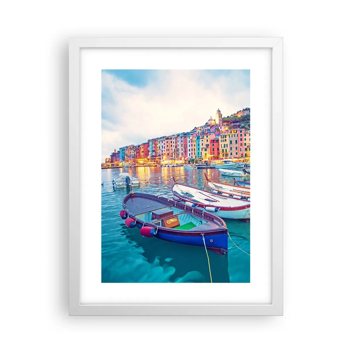 Poster în ramă albă - O seară plină de culoare în port - 30x40 cm