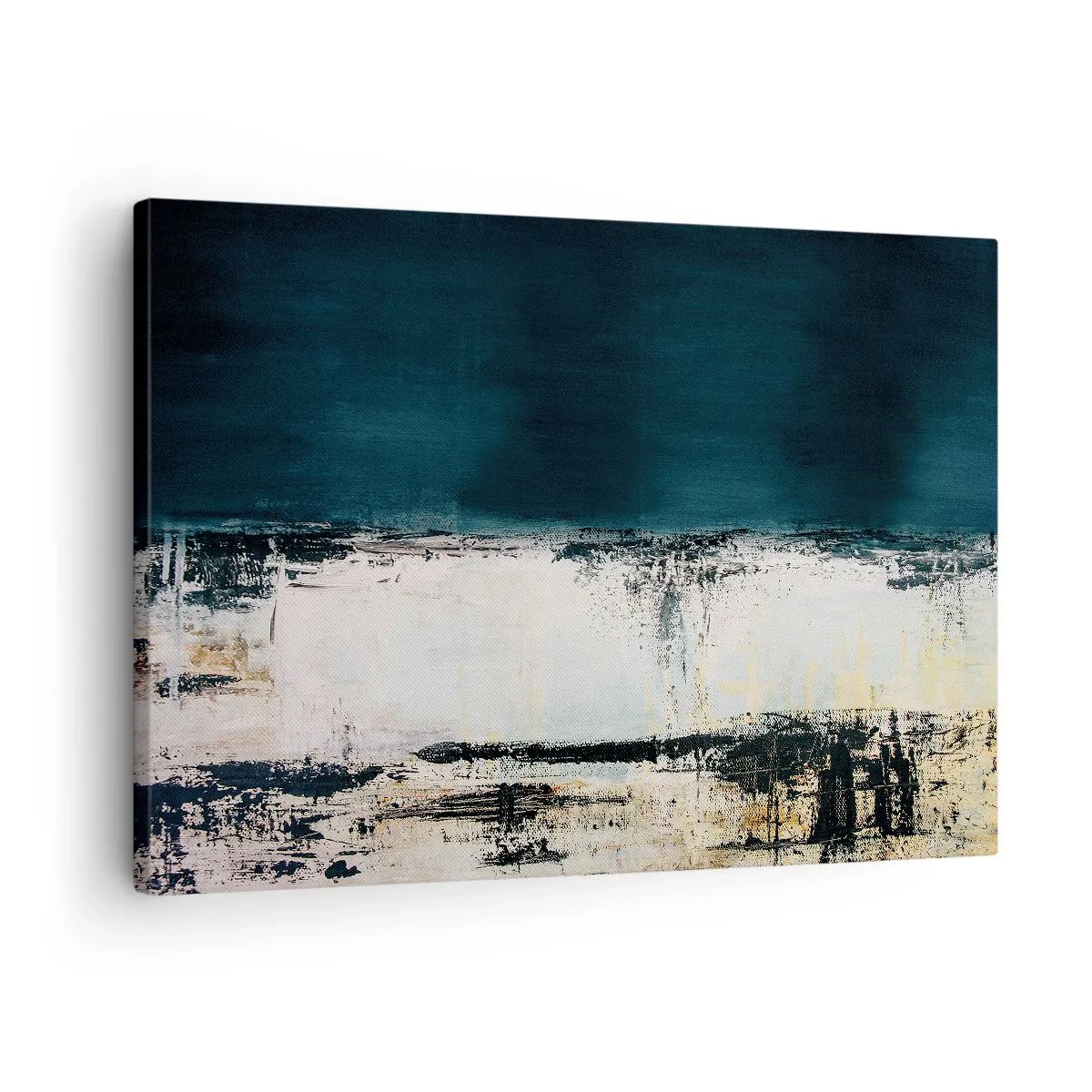 Tablou pe pânză Canvas - Compoziție orizontală abstractă în nuanțe de albastru marin și alb - 70x50cm - Compoziție orizontală - Decorațiune modernă pentru perete pentru living și dormitor ARTTOR