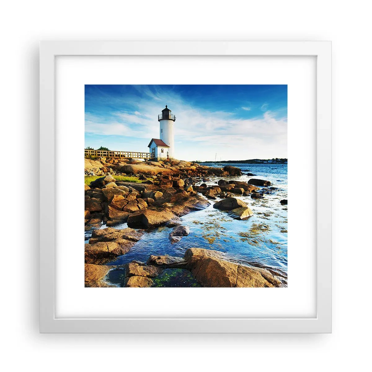 Poster în ramă albă - Întoarce-te acasă fericit, te aștept cu nerăbdare - 30x30 cm