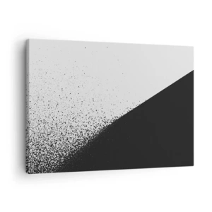 Tablou pe pânză Canvas - Abstracție minimalistă în alb și negru cu puncte împrăștiate - 70x50cm - Din ce în ce mai repede, din ce în ce mai mult - Decorațiune modernă pentru perete pentru living și dormitor ARTTOR