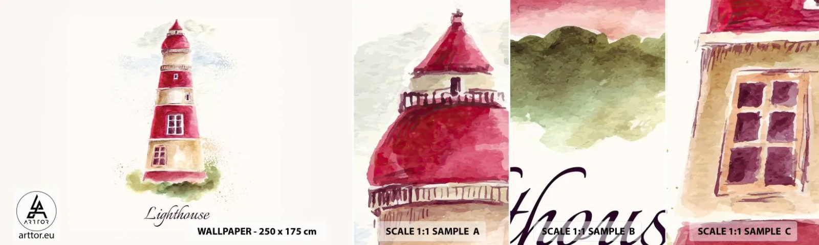 Mostră tapet autocolant Deluxe Sticker - Întotdeauna vreme bună - Far, Litoral, Mare - 100x30 cm