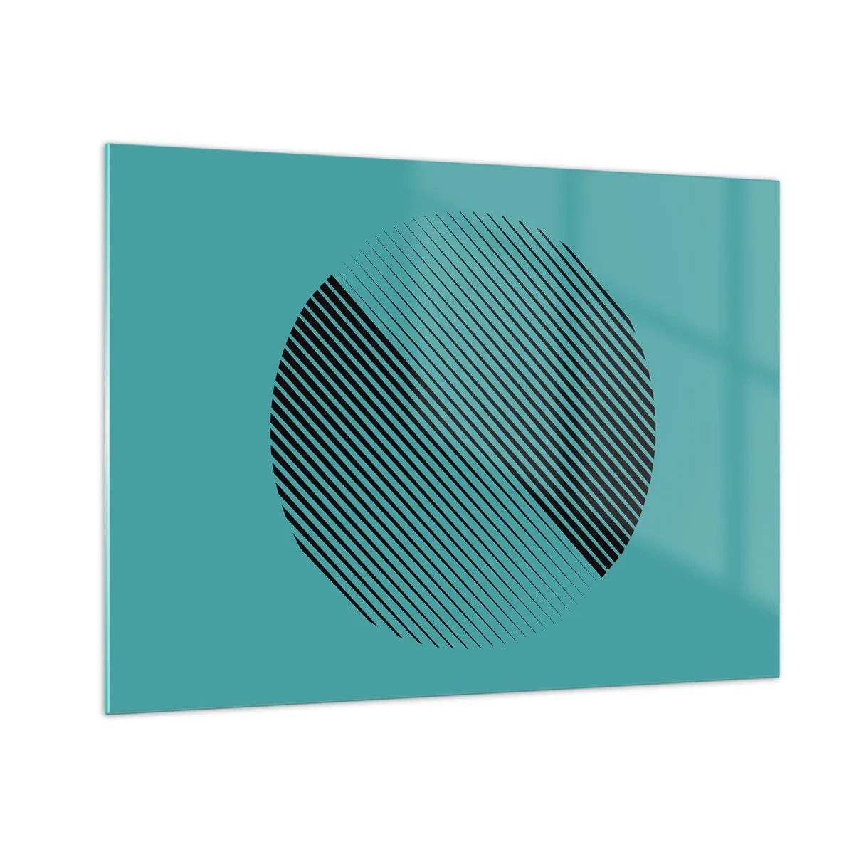 Tablou pe sticlă - Linii negre care formează un cerc pe un fundal turcoaz - 70x50cm - Cercul - o variație geometrică - Decorațiune modernă pentru perete pentru living și dormitor ARTTOR