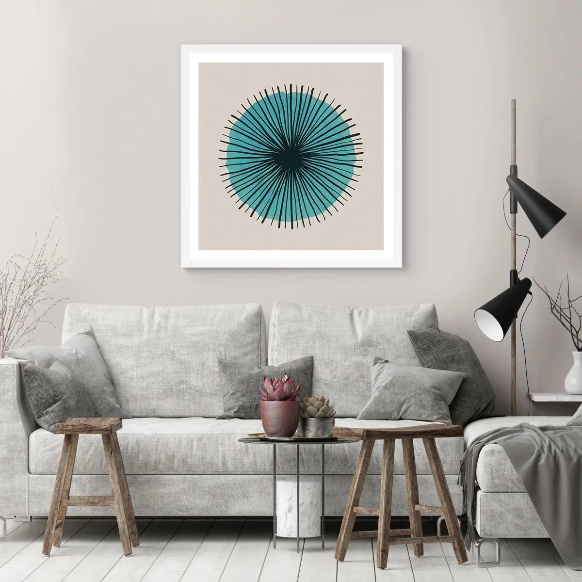 Poster în ramă albă - Radiant pe albastru - 40x40 cm