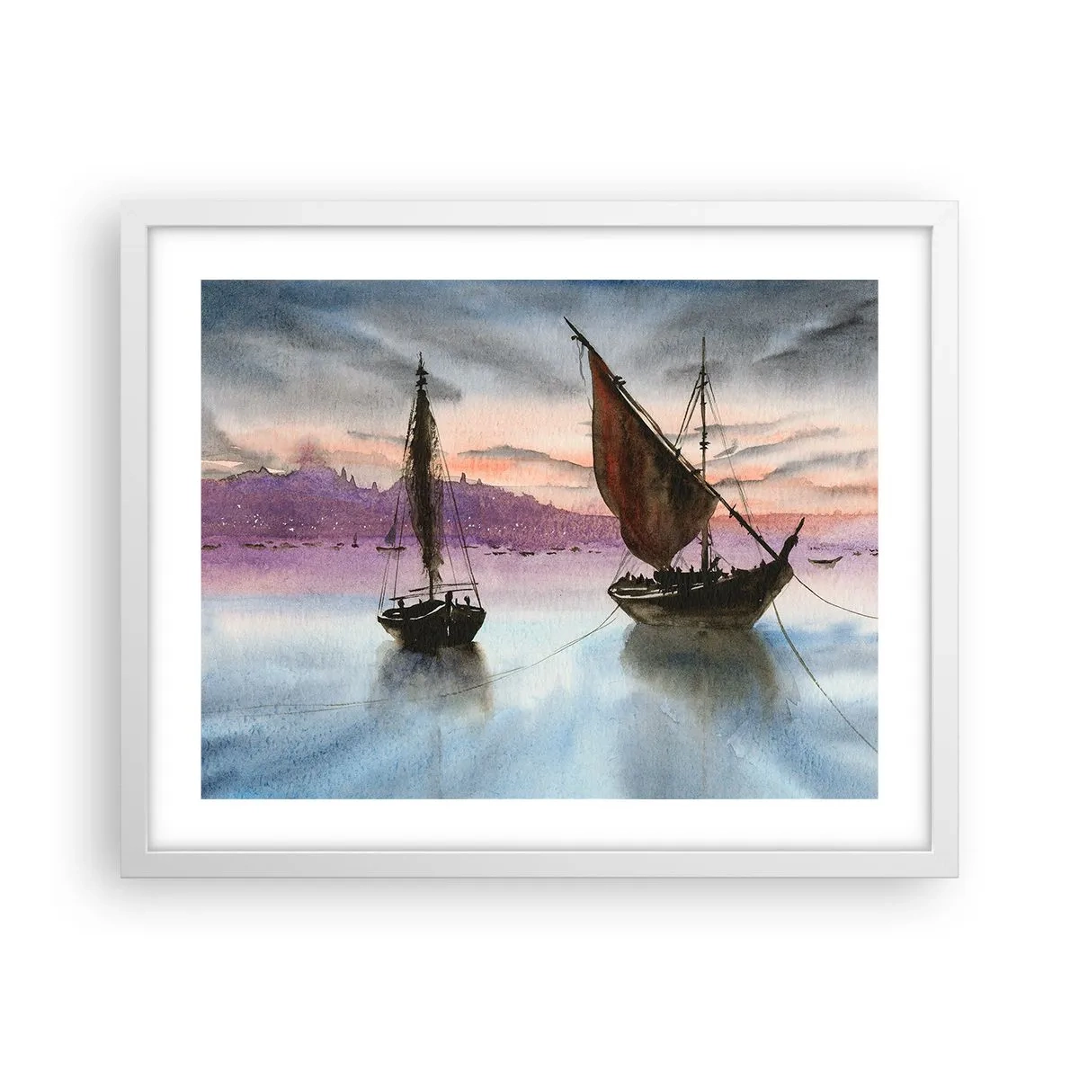 Poster în ramă albă - O seară în port - 50x40 cm