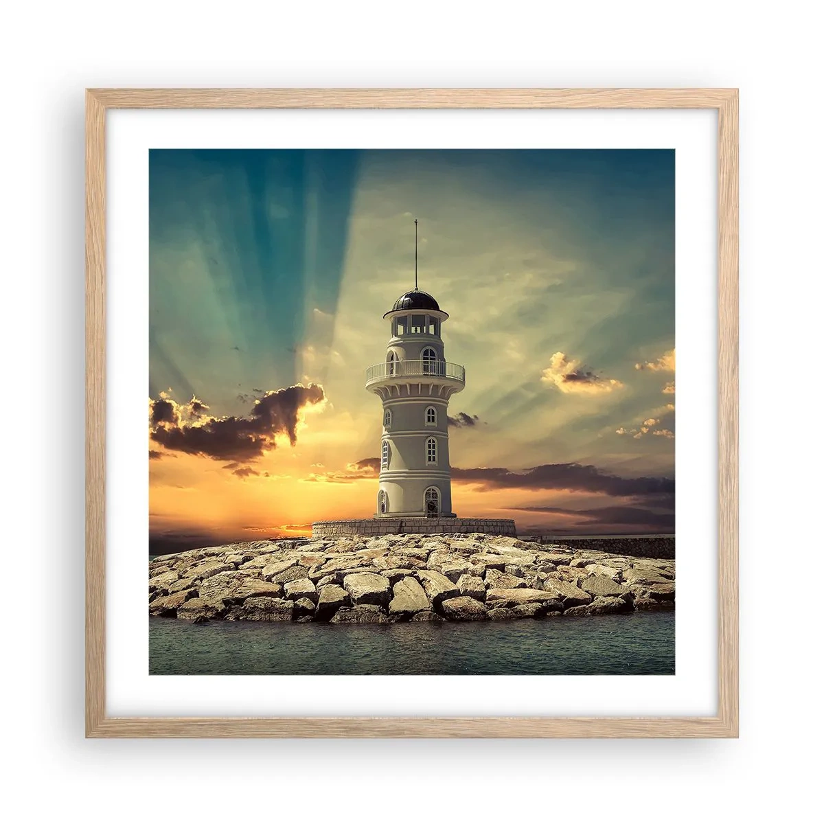 Poster în ramă de stejar deschis - Lumină - Bunătate - Frumusețe - 50x50 cm