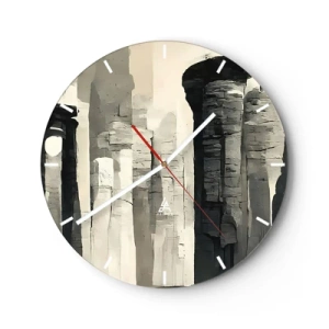 Ceas de perete - Ceas pe sticlă - Coloane monumentale în tonuri picturale de bej și gri - 30x30cm - Măreția antichității - Decorațiune modernă pentru perete pentru living, bucătărie și dormitor ARTTOR