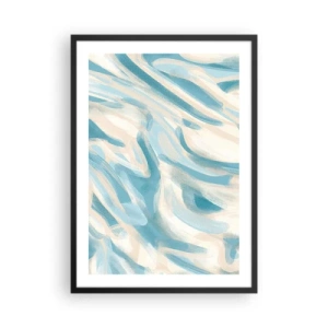 Poster în ramă neagră - Valuri abstracte în nuanțe de albastru și bej - 50x70cm - Brize de primăvară - Decorațiune modernă pentru perete pentru living și dormitor ARTTOR