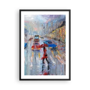 Poster în ramă neagră - Peisaj urban impresionist în ploaie - 50x70cm - O după-amiază ploioasă în oraș - Decorațiune modernă pentru perete pentru living și dormitor ARTTOR