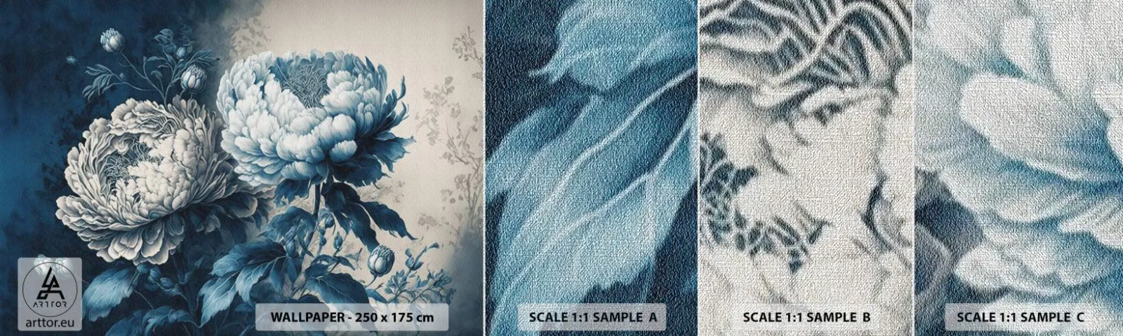 Mostră tapet Premium Canvas - Pereche asortată - Flori, Clasic, Rococo - 100x30 cm