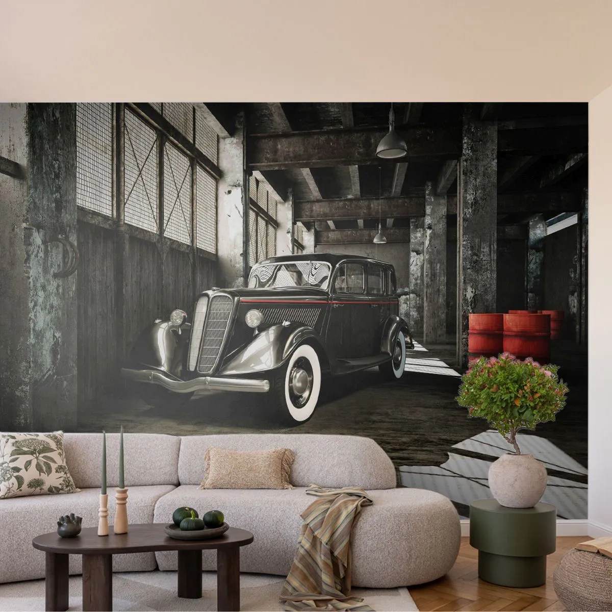 Tapet Premium Sand - Eleganța eternă a anilor `30 - Automobile, Mașină retro, Depozitul fabricii - 400x280 cm